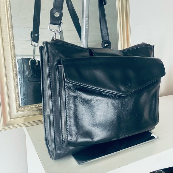 DANIER BLACK LEATHER CROSSBODY BAG SHOULDER WOMEN VINTAGE BAG - Picture 3 of 12